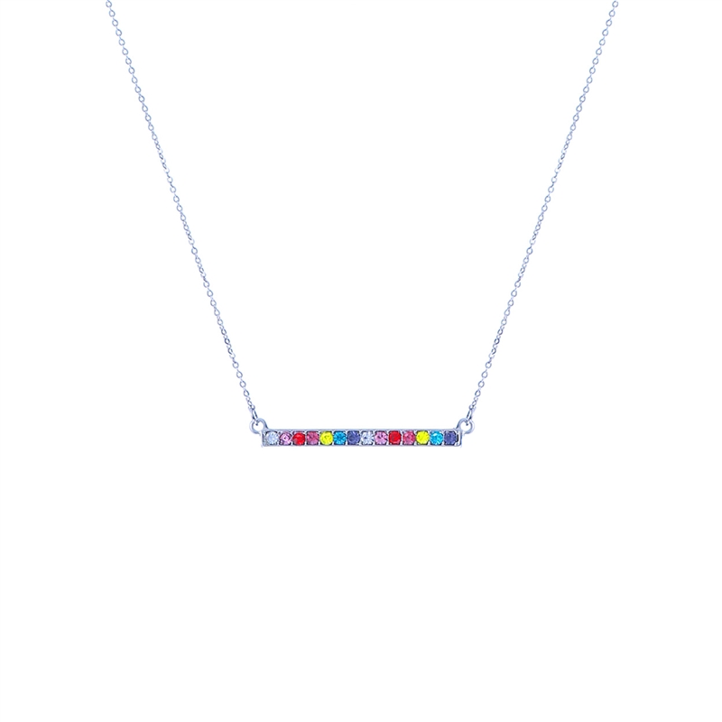 17171 RHINESTONE SILVER MULTI COLOR BAR SHORT NECKLACE