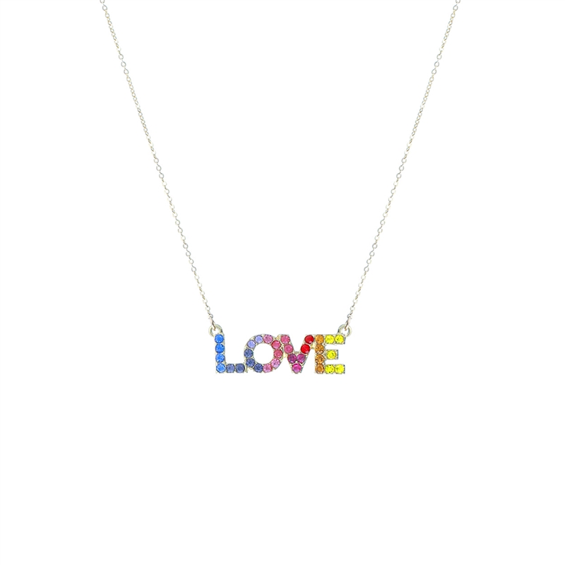 17173 RHINESTONE "LOVE" INSPIRATIONAL SHORT NECKLACE