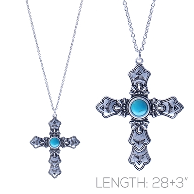 17203 ANTIQUE TQS SILVER CROSS LONG NECKLACE