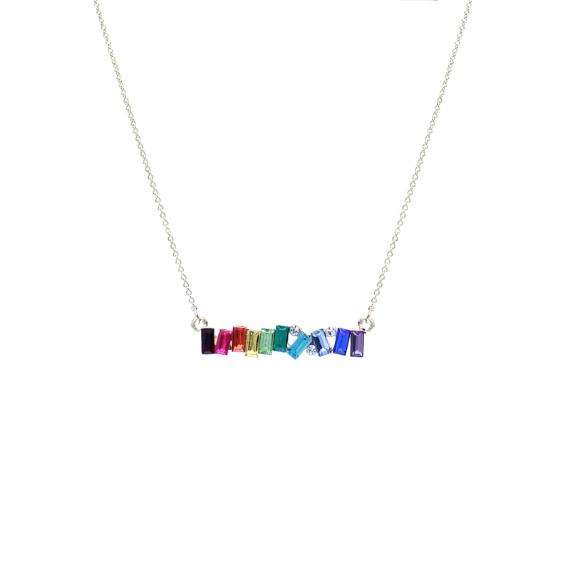 17258 BAGUETTE RAINBOW BAR THIN GOLD NECKLACE