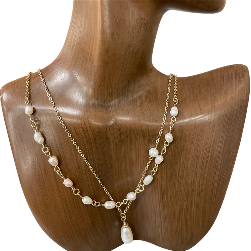 17305WH  PEARL 2 PIECE SET SHORT NECKLACE