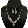 17316 AB-SILVER RHINESTONE LEAF SET NECKLACE