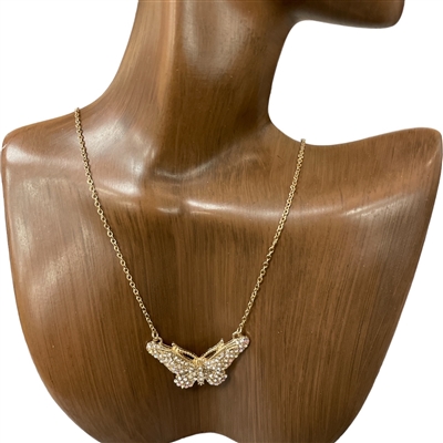 17329CR -G RHINESTONE BUTTERFLY SHORT NECKLACE