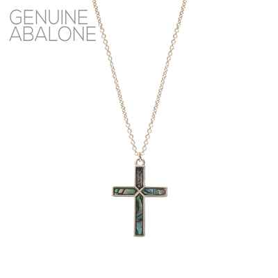 17419 ANTIQUE ABALONE CROSS THIN SHORT NECKLACE