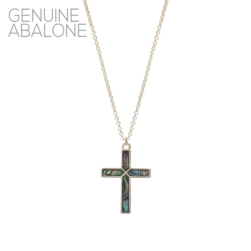 17419 ANTIQUE ABALONE CROSS THIN SHORT NECKLACE