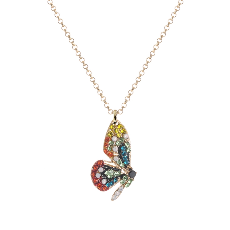 17614 BRIGHT COLORFUL BUTTERFLY GOLD SHORT NECKLACE