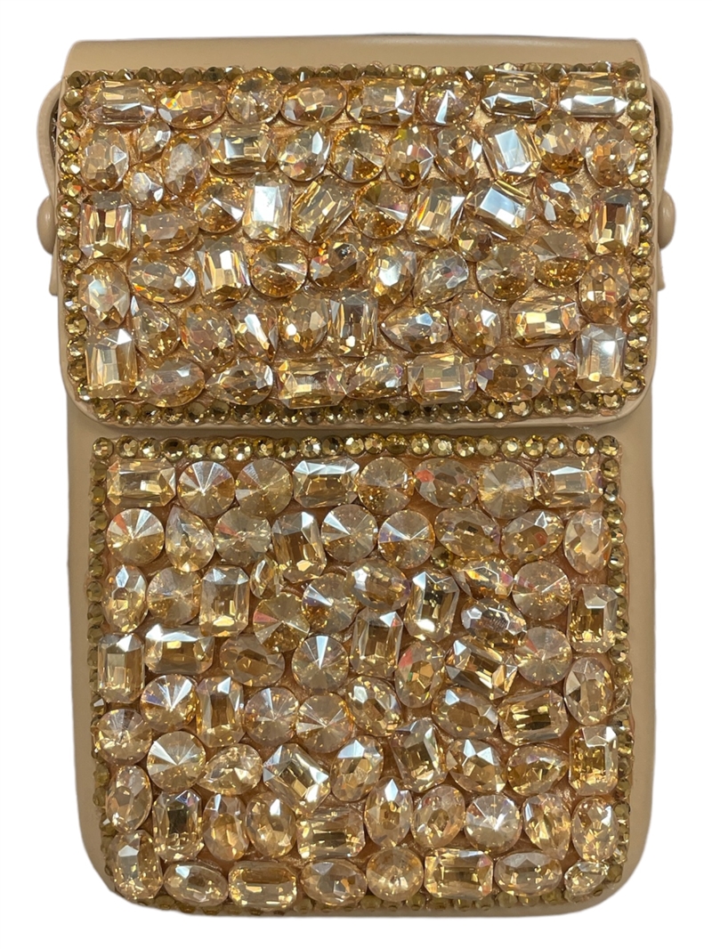 1762BC  CHAMPAGNE RHINESTONE CROSSBODY BAG