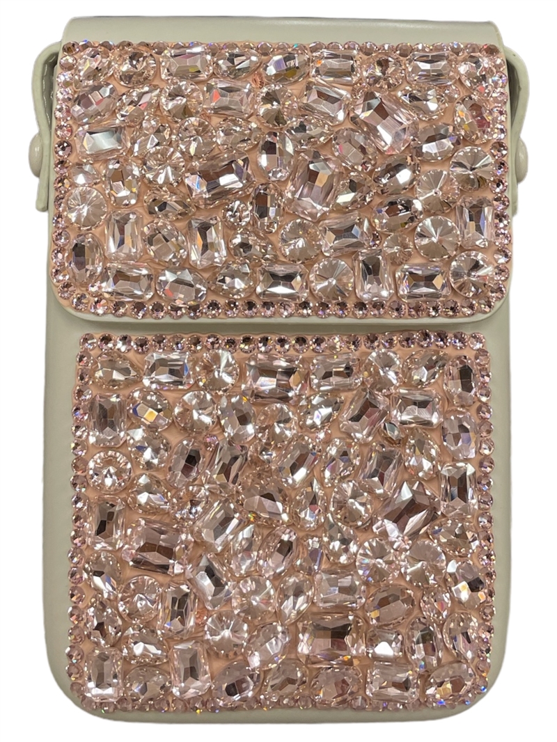 1762P CREAM & PINK RHINESTONE CROSSBODY BAG