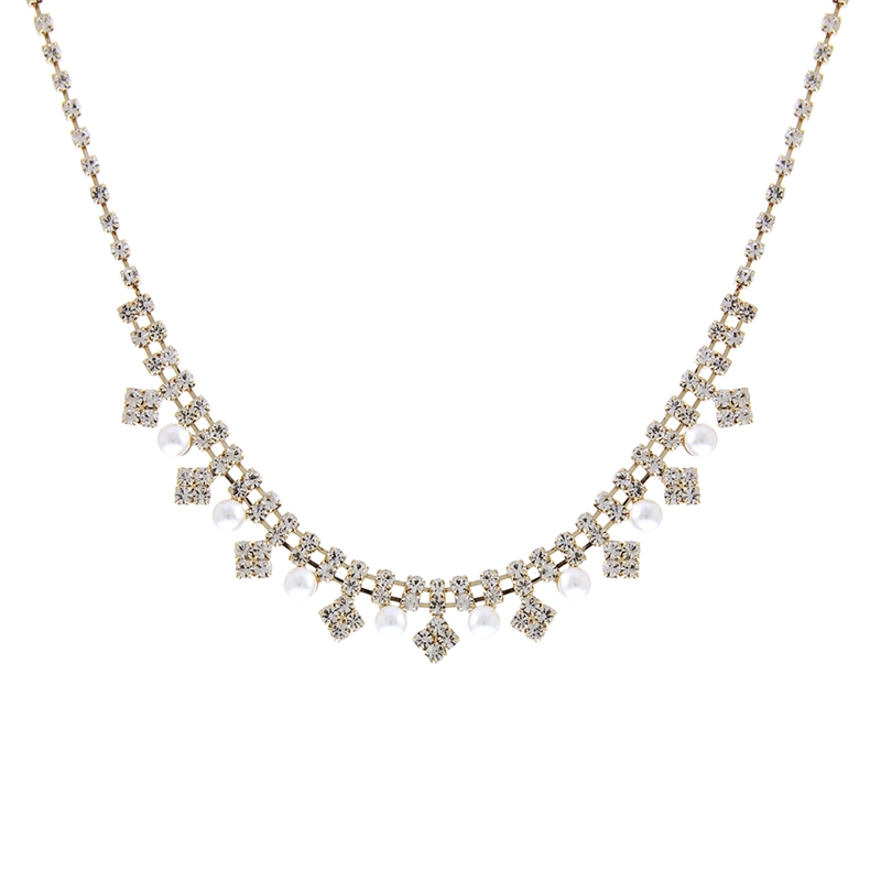 17652CR PEARL RHINESTONE SHORT FORMAL NECKLACE