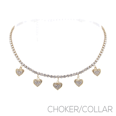 17742 RHINESTONE FORMAL HEART DROP NECKLACE