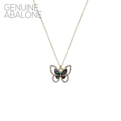 17805V ABALONE RHINESTONE BUTTERFLY SHORT NECKLACE