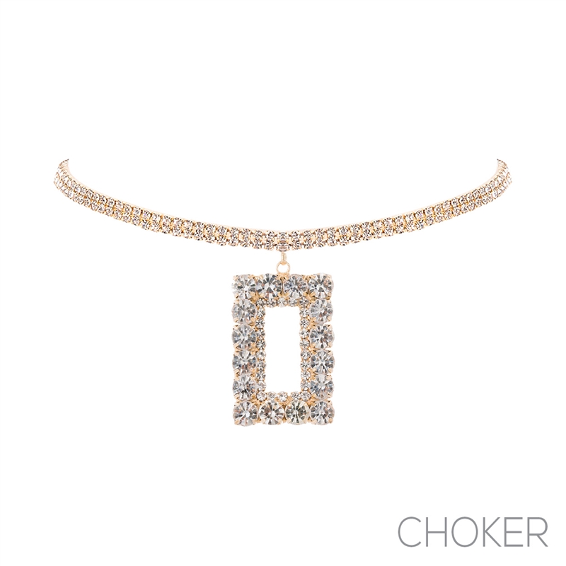 17834 RHINESTONE RECTANGLE PENDANT CHOKER