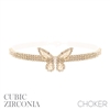 17878CR  BUTTERFLY  CHOKER RHINESTONE NECKLACE