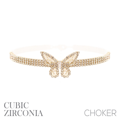 17878CR  BUTTERFLY  CHOKER RHINESTONE NECKLACE