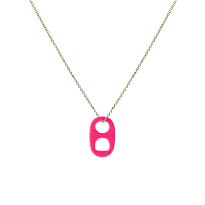 17888FU MATTE NEON PINK SODA TAP THIN SHORT GOLD NECKLACE