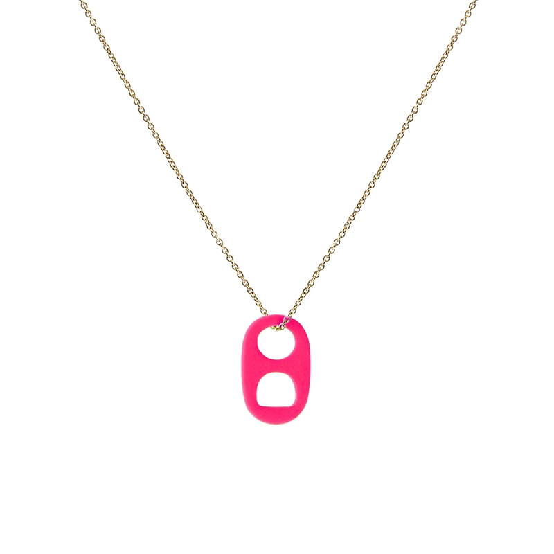 17888FU MATTE NEON PINK SODA TAP THIN SHORT GOLD NECKLACE