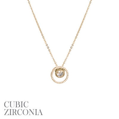 17920 CZ DOUBLE ROUND PENDANT SHORT NECKLACE