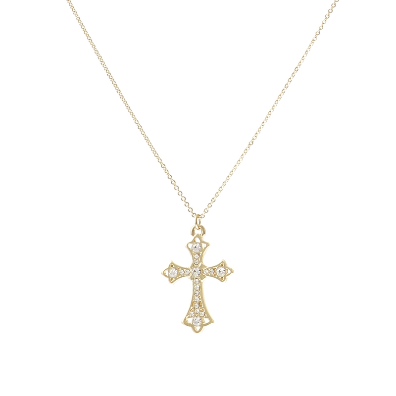 17973 SMALL RHINESTONE ANTIQUE CROSS SHORT NECKLACE