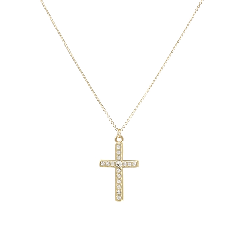 17974 SMALL RHINESTONE LATIN CROSS SHORT NECKLACE