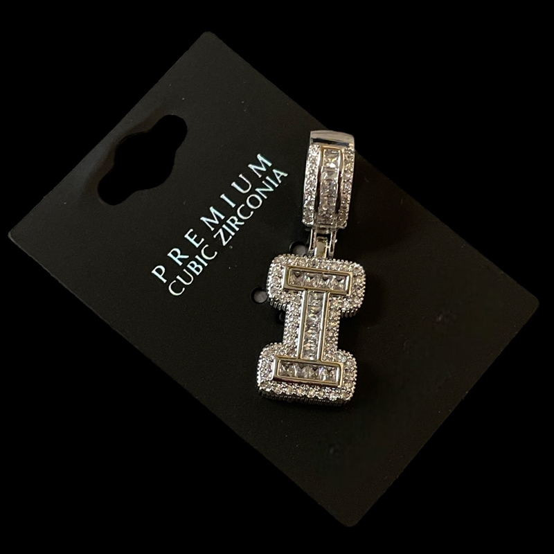 17992I ''I'' INITIAL PENDANT RHINESTONE & BAGUETTE CUBIC ZIRCONIA