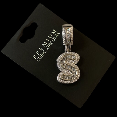 17992S ''S'' INITIAL PENDANT RHINESTONE & BAGUETTE CUBIC ZIRCONIA