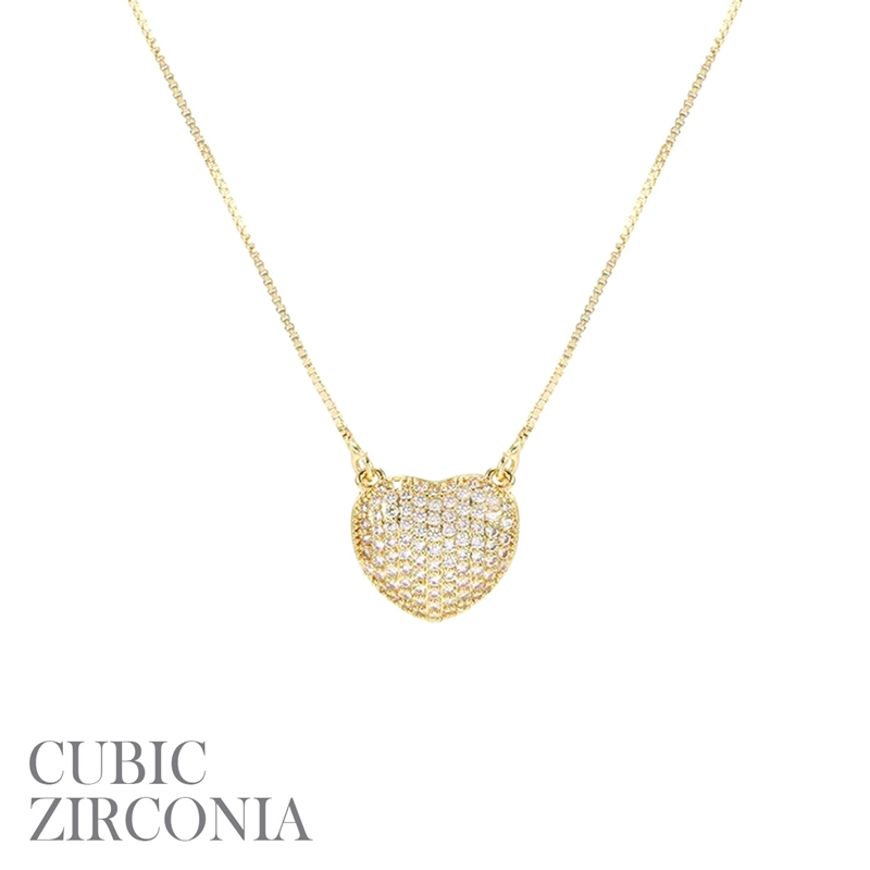 17995 CZ PAVE SMALL HEART THIN SHORT NECKLACE