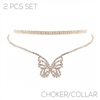 17997   RHINESTONE BUTTERFLY  2 PCS SET  NECKLACE