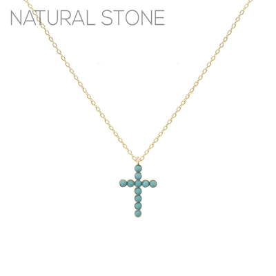 18005 GOLD SMALL STONE CROSS PENDANT THIN NECKLACE
