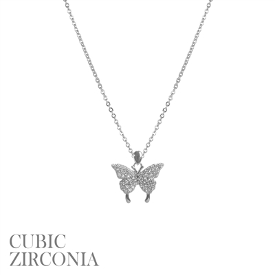 18020  ANTIQUE CZ SILVER BUTTERFLY SHORT NECKLACE