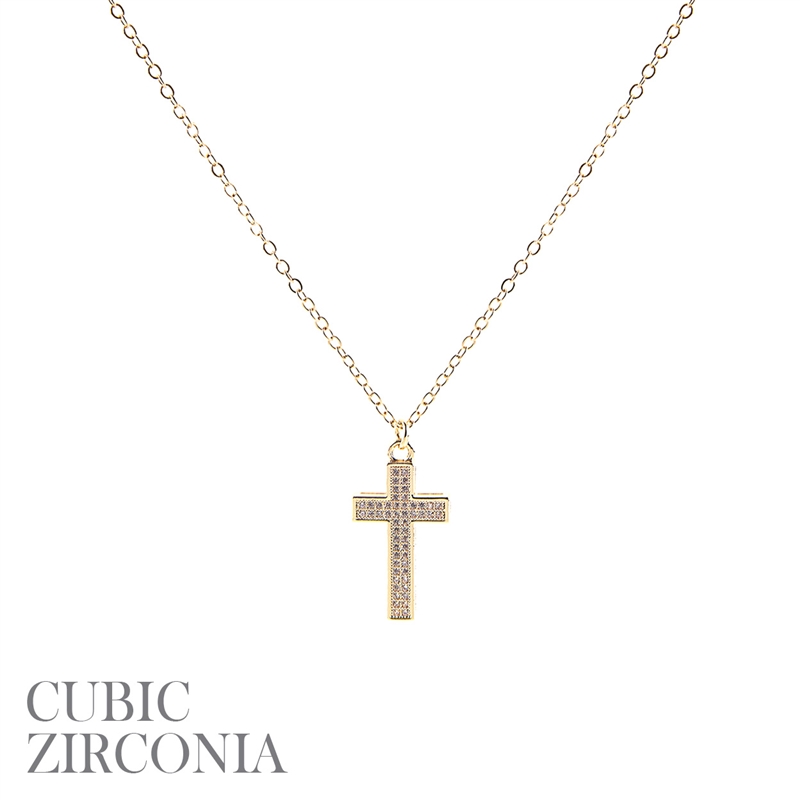 18038 SIMPLE CZ CROSS SMALL PENDANT SHORT NECKLACE