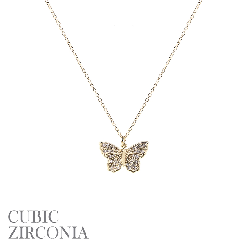18040 CZ LINED BUTTERFLY SMALL PENDANT SHORT NECKLACE