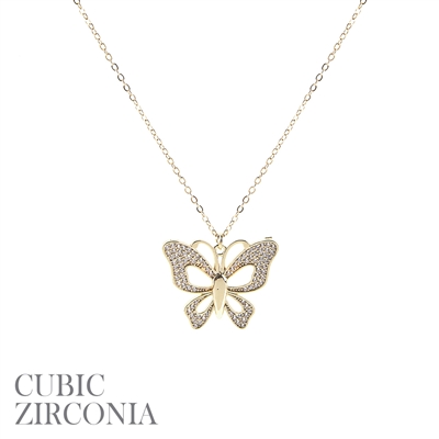 18045 CZ LARGE HOLLOW BUTTERFLY  PENDANT SHORT NECKLACE