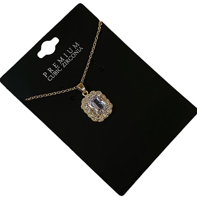 18078 GOLD CZ RECTANGLE FRAME PENDANT SHORT NECKLACE