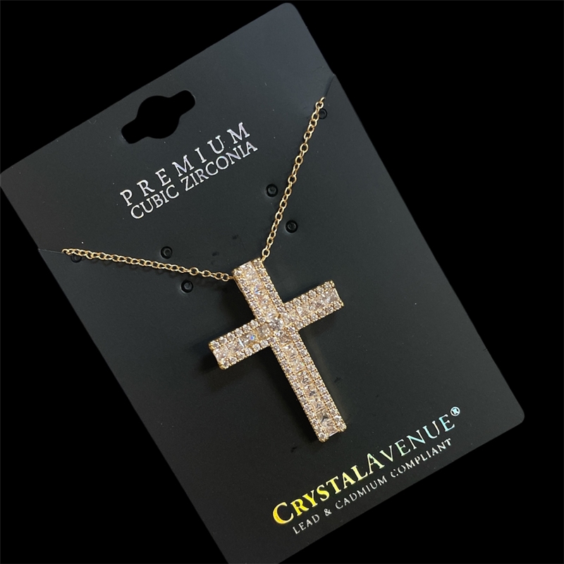 18079 LARGE GOLD CROSS CUBIC ZIRCONIA NECKLACE