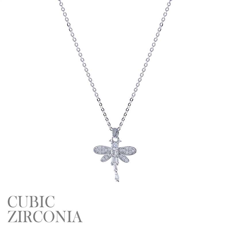 180287  ANTIQUE CZ SILVER DRAGONFLY SHORT NECKLACE