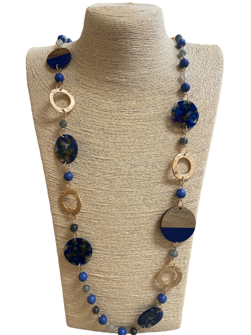 180BR  BLUE & GOLD GEOMETRIC ACRYLIC NECKLACE