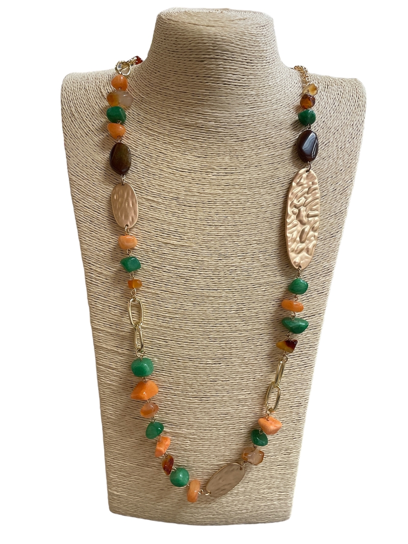 180GO  ORANGE & GREEN NATURAL STONE NECKLACE