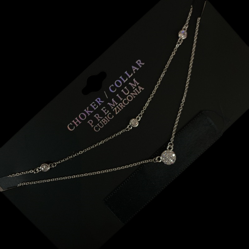 18139CR-R MULTI LAYERED SMALL CIRCLE CUBIC ZIRCONIA NECKLACE