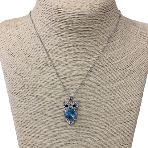 18235AQ-S OWL BLUE CRYSTAL STONE  SHORT NECKLACE