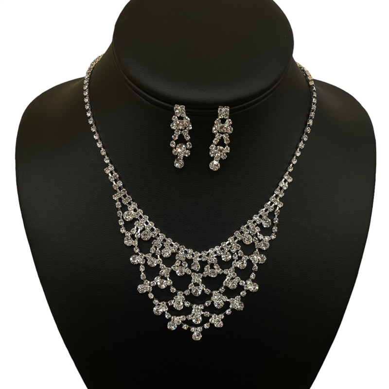18277 SILVER CLEAR RHINESTONES SET NECKLACE