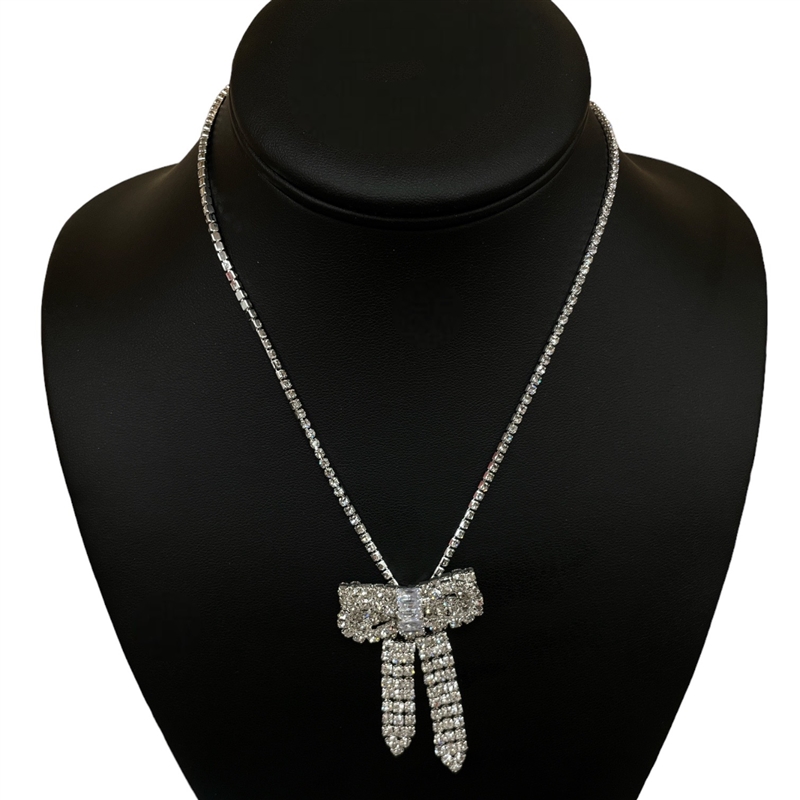 18307CR  RHINESTONE BOW NECKLACE