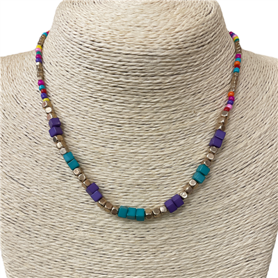 18310 SMALL SQUARE BEADED SHORT NECKLACE