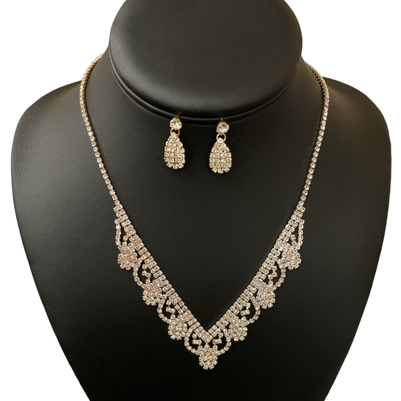 18312 SMALL RHINESTONE FLOWER SET NECKLACE