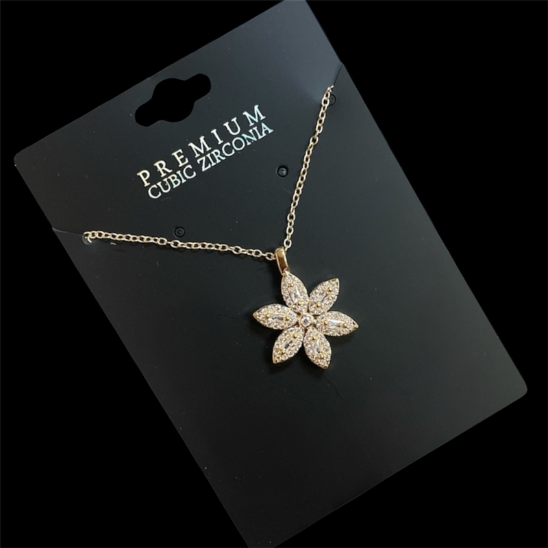 18507 FLOWER RHINESTONE CUBIC ZIRCONIA NECKLACE