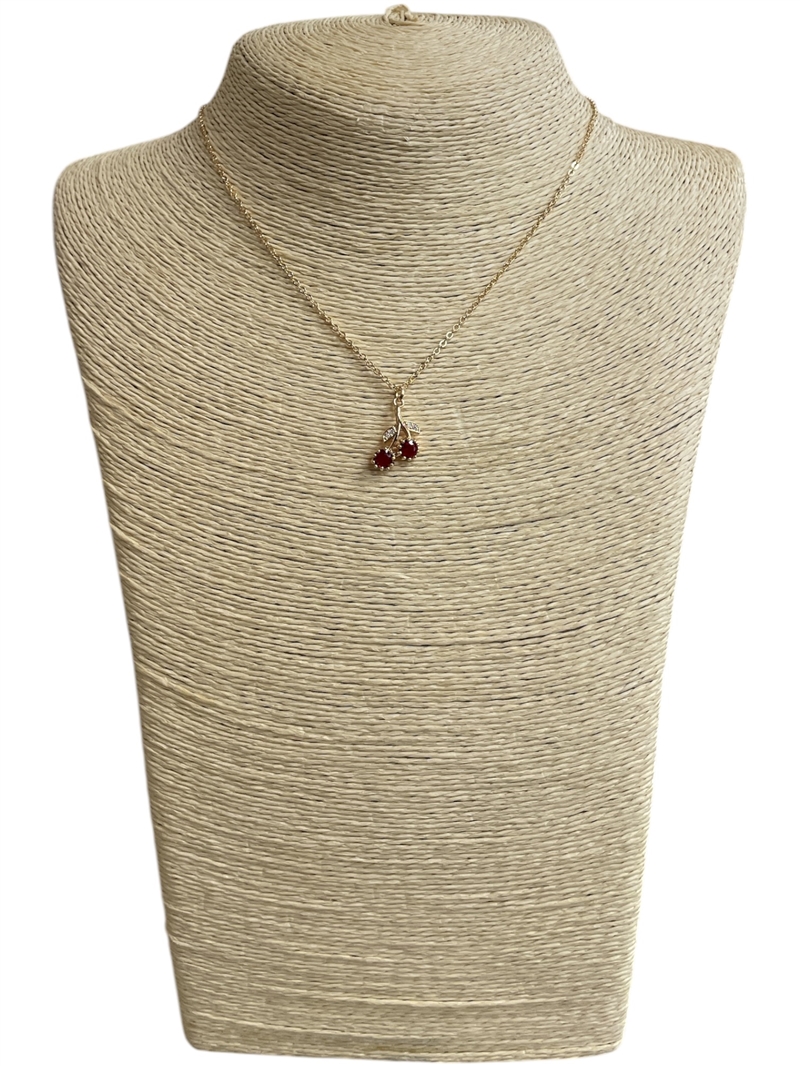 18579 CUBIC ZIRCONIA CHERRY THIN SHORT GOLD NECKLACE