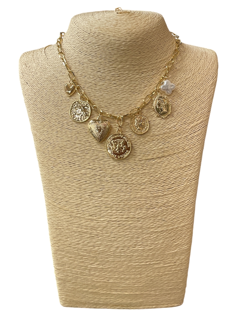 18627 GOLD COIN MULTI CHARMS SHORT NECKLACE