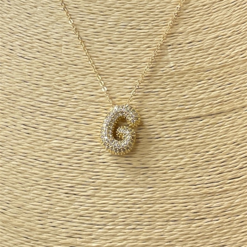 18633 ''G'' INITIAL PENDANT CUBIC ZIRCONIA SHORT GOLD NECKLACE