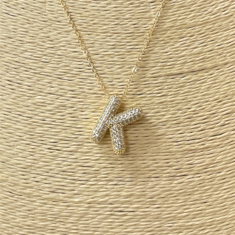 18633 ''K'' INITIAL PENDANT CUBIC ZIRCONIA SHORT GOLD NECKLACE