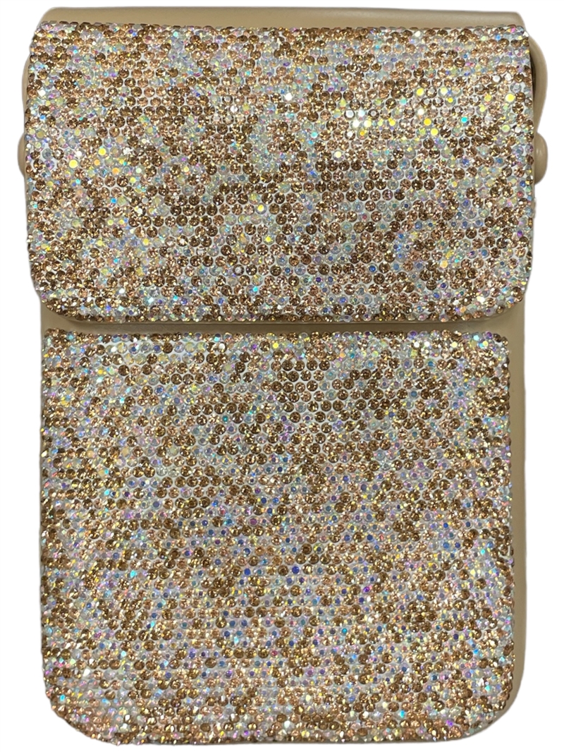 1863BW  CREAM & BROWN RHINESTONE CROSSBODY BAG