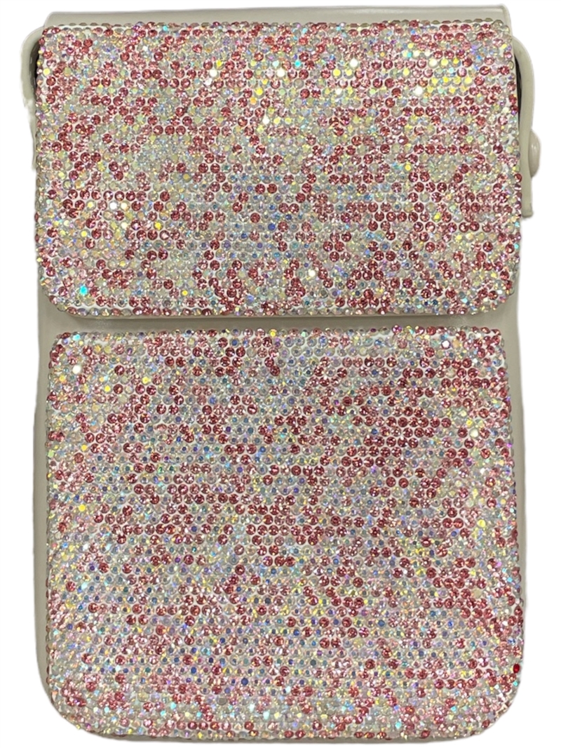 1863P CREAM & PINK RHINESTONE CROSSBODY BAG